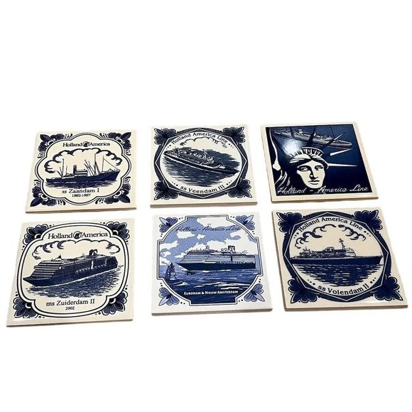Holland America Line Ceramic Coaster Tiles Set of 6 - Picture 1 of 10